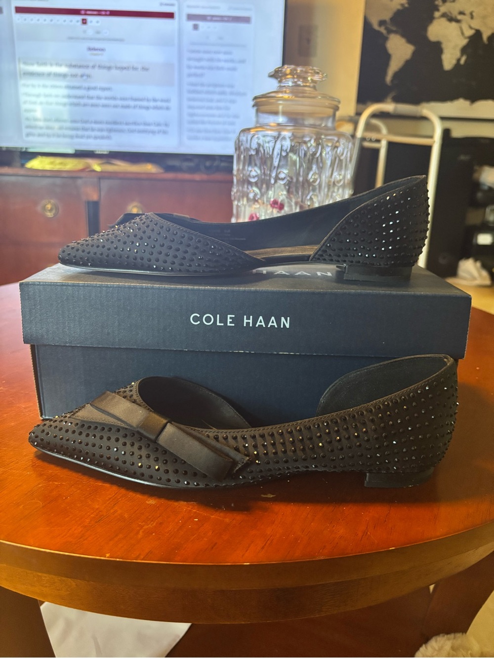 Cole Haan Black Studded Bow Pointed-Toe Flats